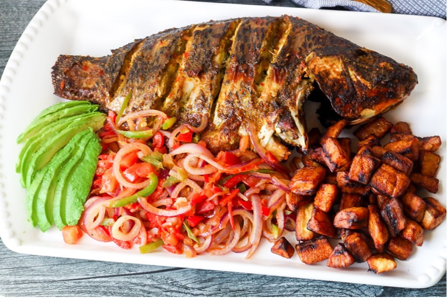 Oven Grilled Tilapia with Fried Plantains
