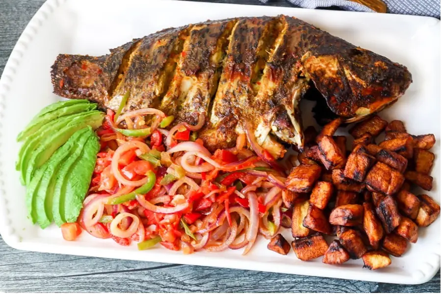 Oven Grilled Tilapia with Fried Plantains