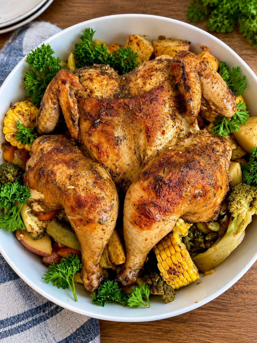 Roast Spatchcocked (Butterflied) Chicken with Veggies