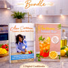Two digital cookbooks by Tiffany Korsah - 'Afro-Caribbean Comfort Meals Made Easy' and 'The Home Island Bar' on a kitchen counter with 'The Island Kitchen Bundle' text.