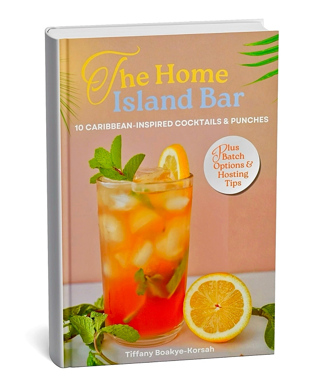 Book titled 'The Home Island Bar' by Tiffany Korsah with a cocktail illustration on the cover